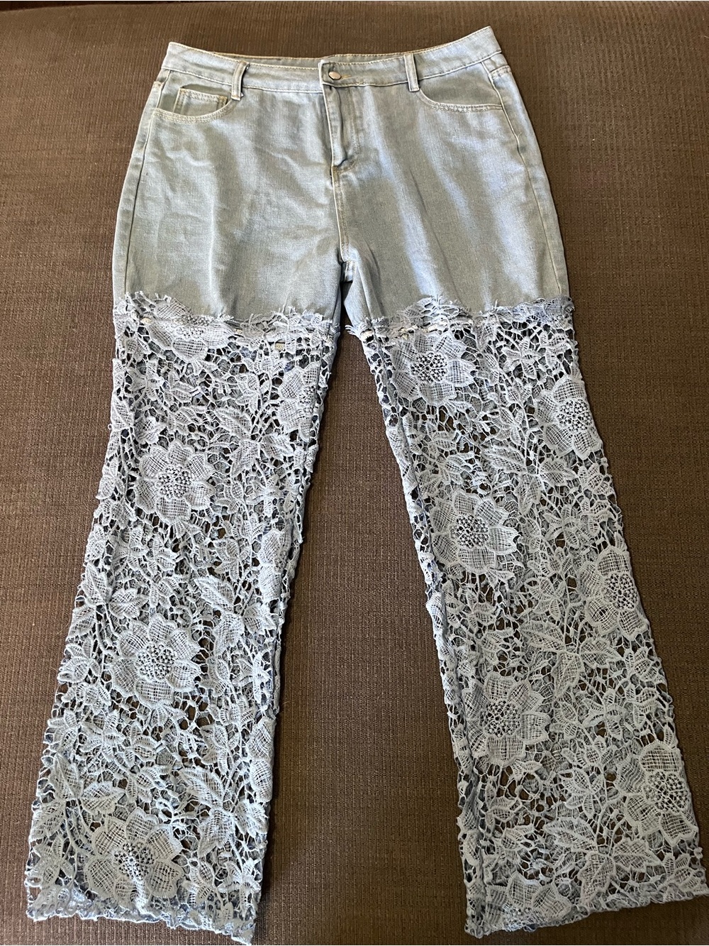 Lace Panel Light Blue Jeans 3X-Runs small